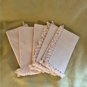 Vintage Linen Peach Fringe Cloth Napkins Set